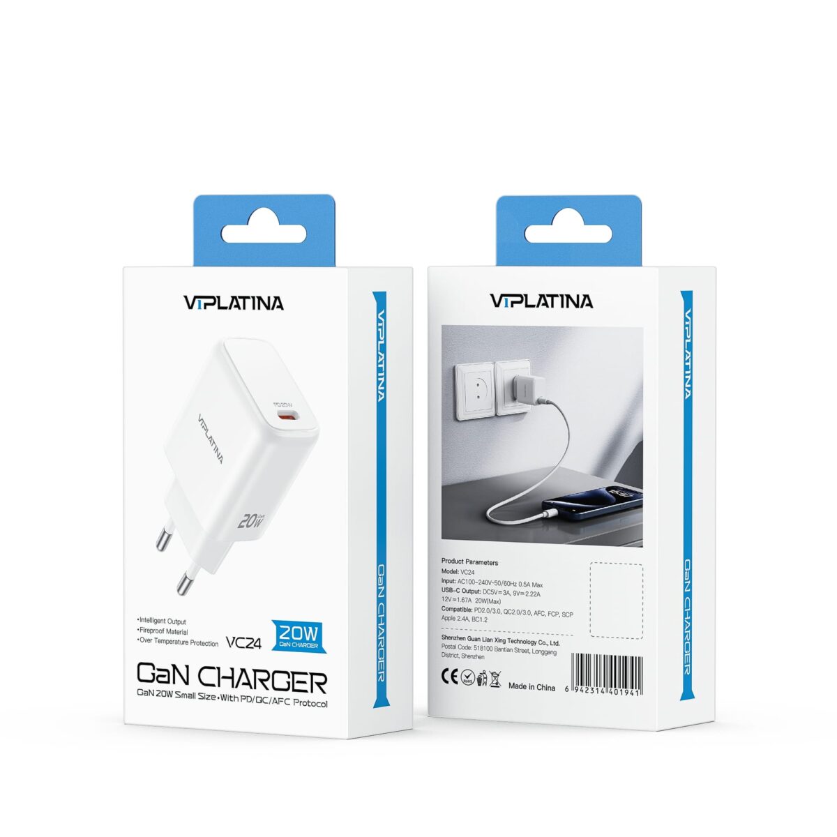 شارژر دیواری فست شارژ 20واتی وی آی پلاتینا VIPLATINA VC24