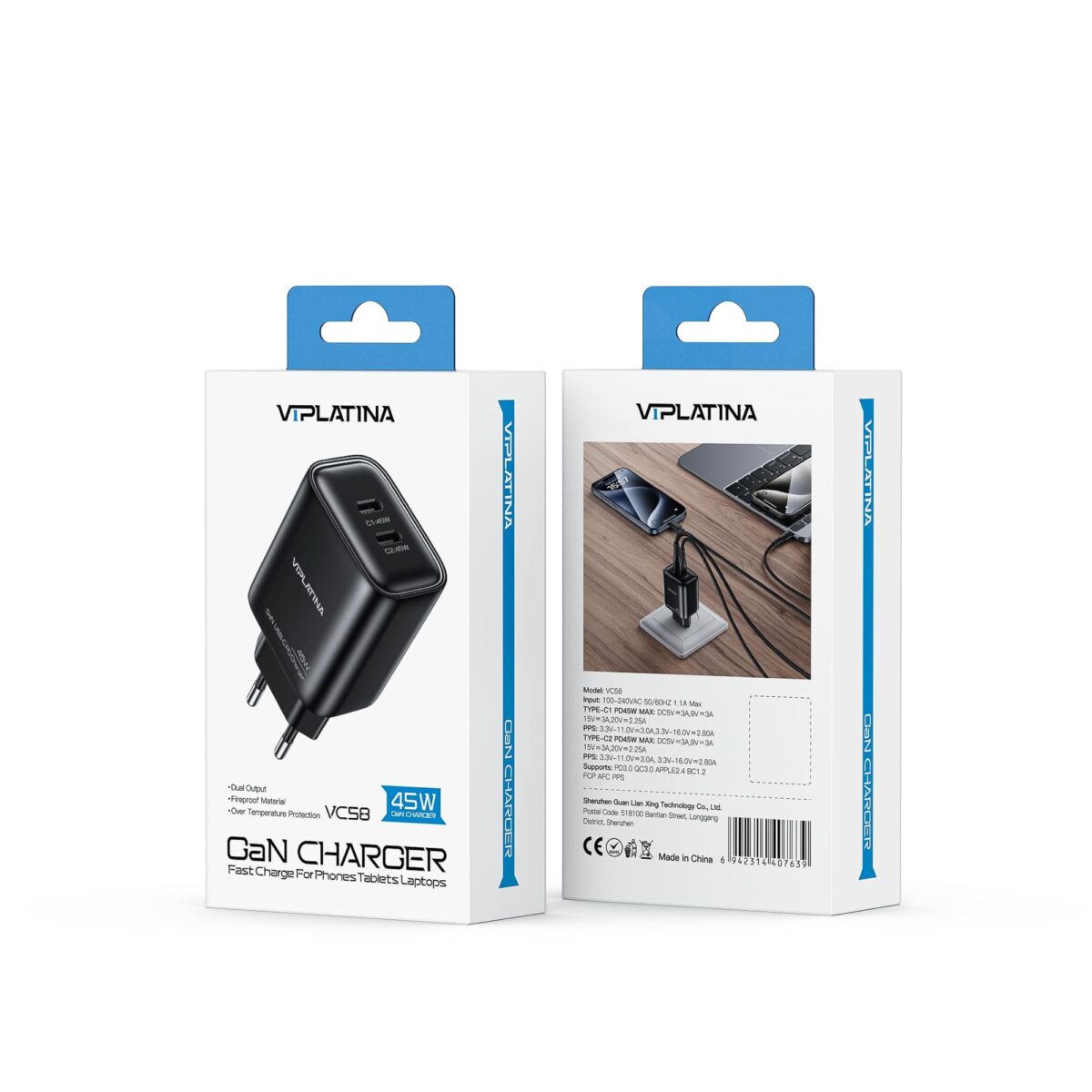 شارژر دیواری 45واتی فست شارژ وی آی پلاتینا VIPLATINA VC58