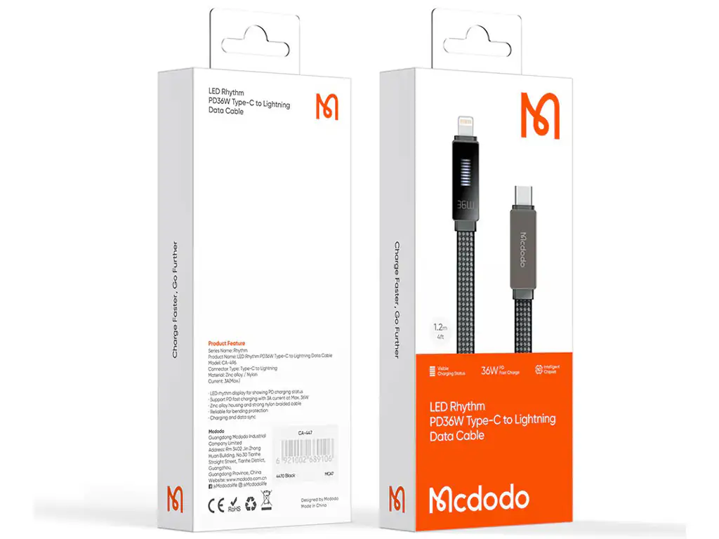 کابل شارژ تایپ سی به لایتنینگ 36 وات 1.2 متری مک دودو Mcdodo CA-496