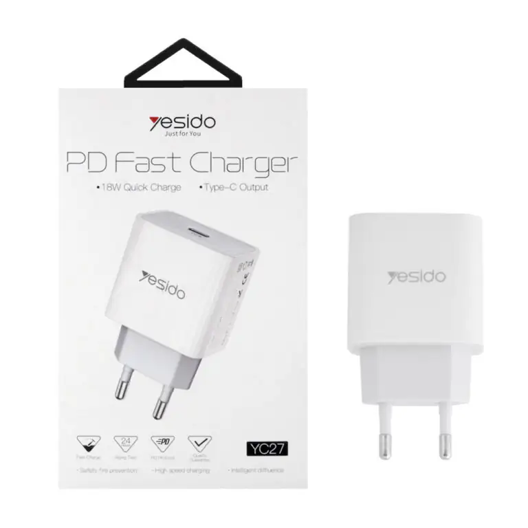 شارژر دیواری فست شارژ یسیدو YESIDO YC27 توان ۱۸ وات