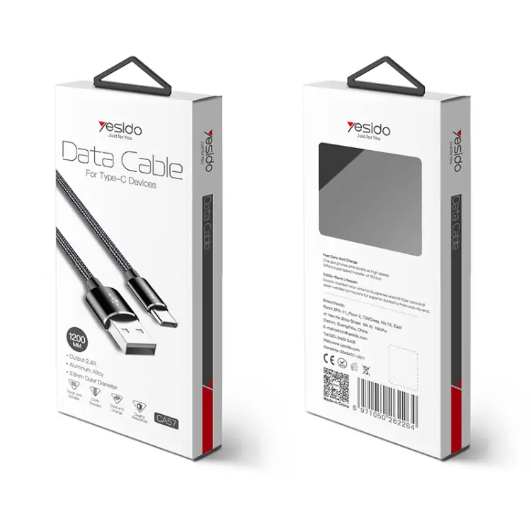 کابل USB به Type-C یسیدو YESIDO CA57 طول 1.2 متر 2.4 آمپر