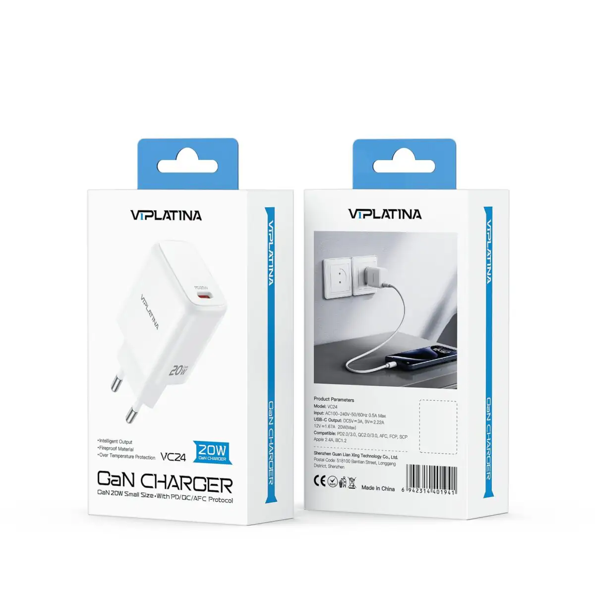 شارژر دیواری فست شارژ 20واتی وی آی پلاتینا VIPLATINA VC24