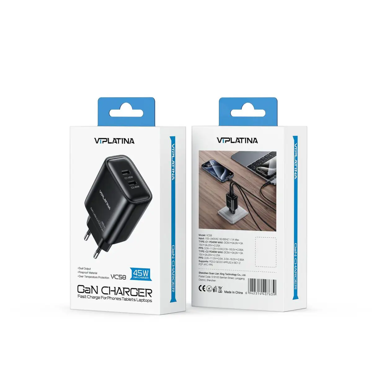 شارژر دیواری 45واتی فست شارژ وی آی پلاتینا VIPLATINA VC58