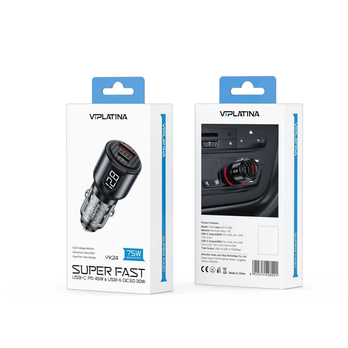شارژر فندکی 48واتی سوپر فست شارژ وی آی پلاتینا VIPLATINA VK24