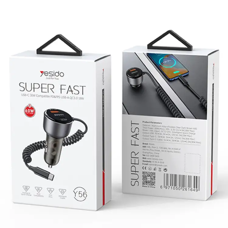 شارژر فندکی فست شارژ یسیدو YESIDO Y56 60W PD+QC3.0