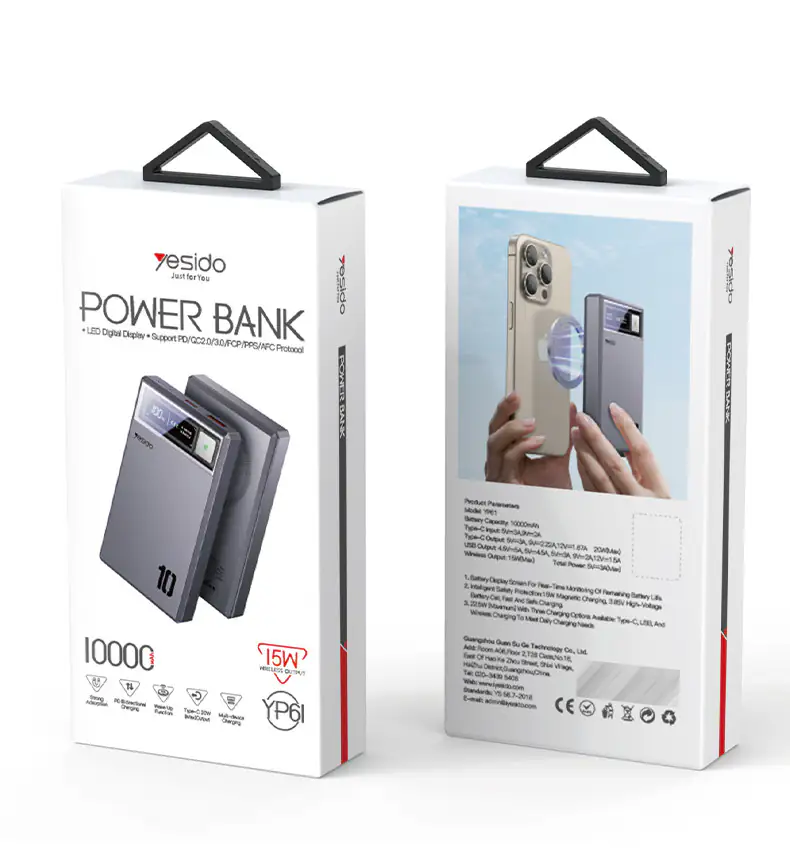 پاوربانک فست شارژ مگ سیف یسیدو YESIDO YP61 15W ظرفیت 10000 میلی آمپر ساعت